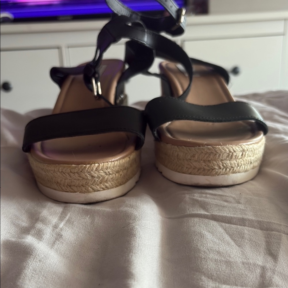 Steve Madden Black Woven Espadrille Shoes with ankle strap size 10 - Picture 2 of 6